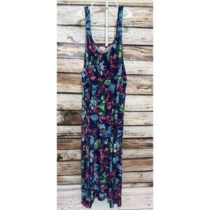 Swak Sleeveless Floral Blue Pink Maxi Dress Size 5X Stretch Comfort Tank